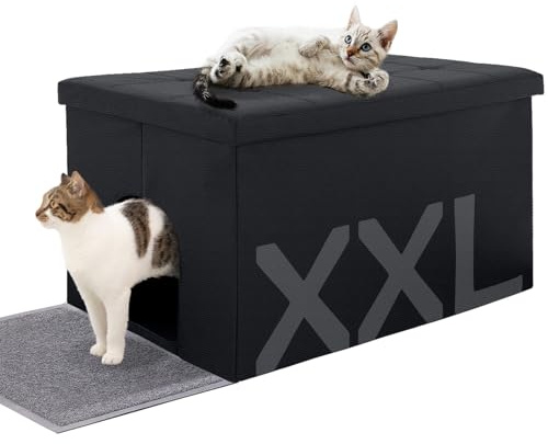 MEEXPAWS Cat Litter Box Enclosure Furniture Hidden, Cat Washroom Bench Storage Cabinet | Extra Large 35.4'' x 19.7'' x 19.7''| Dog Proof | Waterproof Inside/Easy Clean | Easy Assembly | Odor Control