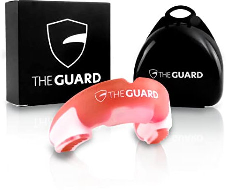 The Guard – Mundschutz für Kontaktsportarten jeder Art, inkl. Aufbewahrungsbox I Individuell anpassbar, BPA frei & geschmacksneutral I Sport Zahnschutz für Boxen, Kampfsport & Hockey I Red/White