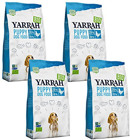 Yarrah - Nourriture sèche au poulet pour chiots et chiens bio - 2 kg - Lot de 4