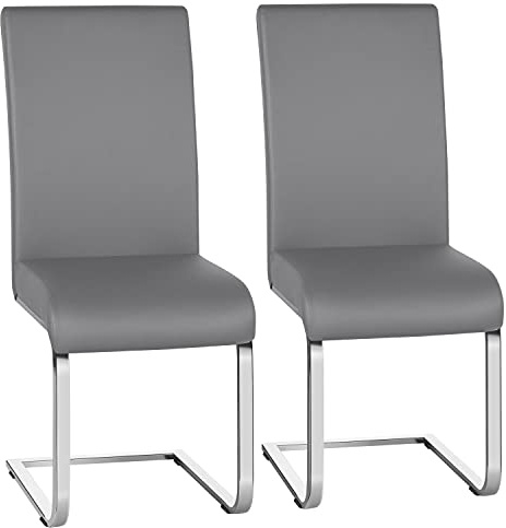Yaheetech Dining Chairs Set of 2 Faux Leather High Back Chairs Light Grey | Modern Kitchen Chairs with Metal Legs, Dining Room Chairs with 10cm Thick Seat Cushion for Home Kitchen and Living Room