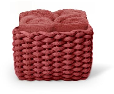 Daunex - Set 4 Lavette 30x30 - Mini Asciugamano Ospite in Spugna di Cotone - Confezionato in splendida Confezione in Tessuto Intrecciato - Bordeaux