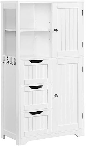Yaheetech Badezimmerschrank Badkommode Unterschrank Badschrank mit Schubladen & Ablagefächer & Haken & Schränke Bodenschrank Baderegal mit Höhenverstellbarem Einlegeboden, 60 x 30 x 107 cm