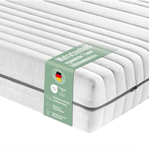 Madrassmadrass Wellness-madrass | Tillverkad i Tyskland | Ergonomisk 7-zons kallskummadrass | tillverkad i Tyskland | Hårdhetsgrad 4 (H4) 100–120 kg | Öko-Tex certifierad | Höjd 18 cm | 80 x 200 cm