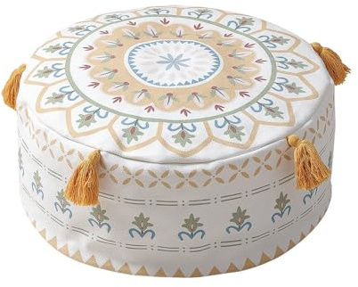 MOCOFO Rund ofylld puffskydd D 45 x H 20 cm skandinavisk enkelhet geometriskt tryck golvkudde – tvättbar ottoman för vardagsrum heminredning