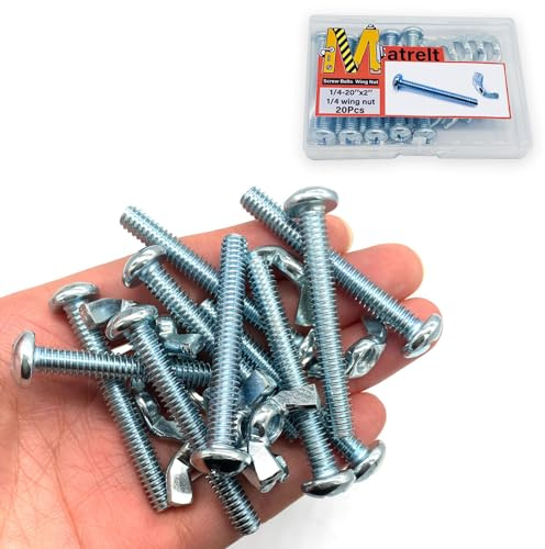 Matrelt 20Pack 1/4-20 x2 Screw Bolts and Wing Nut Kit 10pcs Machine Screws with Round Head Phillips 10pcs Butterfly Hand Twist Tighten Nut Zinc Plated Hardware Fitting Fastenings Assortment Kit
