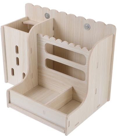 minkissy Soporte de Madera Beige para Conejos y Cobayas, Comedero de Heno Conveniente para Añadir, Resistente y No se Deforma, Adecuado para Jaulas de Mascotas Pequeñas