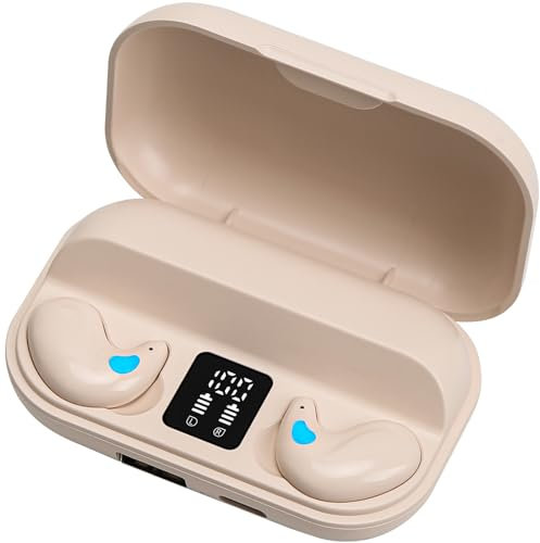ROTRES Cuffie Bluetooth,Mini Cuffie Invisibili Bluetooth 5.3 in recchio,Auricolari Senza Fili Invisibili per Dormire,Impermeabili Ipx5,for Side Sleepers,per Orecchie Piccole(Beige)