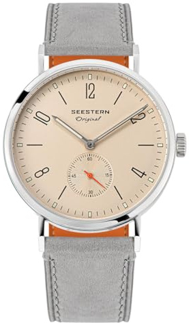 Seestern S382 Mechanische Automatikuhr Stahl grau Creme Leder Saphir Herrenuhr