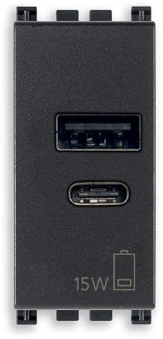 Vimar 19292.AC.15 Arké Fuente de alimentación USB 15W 3A 5V para dispositivos electrónicos, salidas USB A y USB C