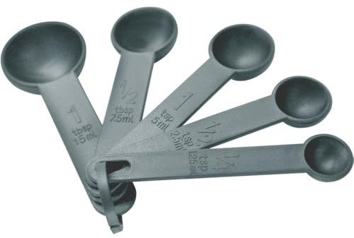 NERTHUS FIH 1381 Lot de 5 cuillères à mesurer - 1,25 ml, 2,5 ml, 5 ml, 7,5 ml, 15 ml - Ustensiles de cuisine et de cuisson précis, Gris