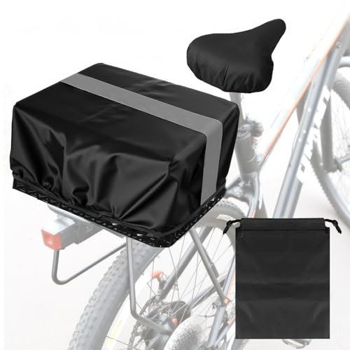 Waterproof Bike Basket Cover with Drawstring Bag - Heavy-Duty Oxford Fabric Rain & Dustproof Cover, Reflective Cycling Saddle Protector for Travel, Commuting Fits Most Baskets