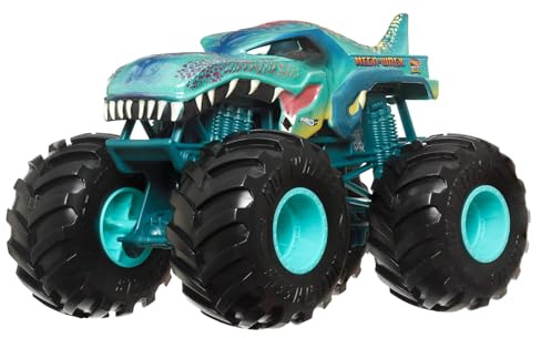 Hot Wheels Monster Trucks - Mega-Wrex Oversize, Veicolo in Scala 1:24 con Ruote giganti e carrozzeria in Metallo, Perfetto per Le acrobazie, Giocattolo per Bambini, 3+ Anni, JDR03