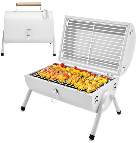 DOKKOME BBQ Grill Tragbar Grill Holzkohlegrill Klappbar Camping Grill Doppelseitig Räuchergrill für Outdoor und Garten Grill im Freien Camping Wandern Picknick Weiß