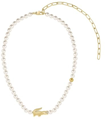 Lacoste Collier, Bracelet et Boucles d'Oreilles en Faux Perles Pour Homme et Femme Collection MATCHPOINT avec des Charms Différents en couleur Or Jaune