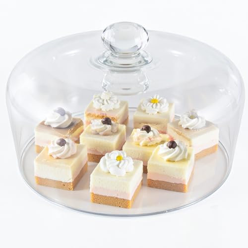 Tel Charme * Cloche à gâteau en verre de 28 cm pour présentoir à gâteau – Couvercle à gâteau transparent avec couvercle dôme en verre pour présentation et protection, convient pour la cuisine, les