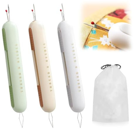 3 Pcs 2-in-1 Nadeleinfädler Nahttrenner, Einfädelhilfe Nahttrenner Einfädelhilfe für Nähnadeln Vielseitig Nahtauftrenner Kommt mit Aufbewahrungstasche Geeignet zum Handnähen Basteln DIY Zubehör