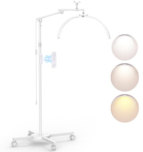 STASUN Lámpara de Pestañas Media Luna, Lámpara LED Plegable, Lámpara de Pie Regulable de 28 Pulgadas y 40W con Soporte para Teléfono para Extensiones de Pestañas, para Técnicas de Uñas- Blanco