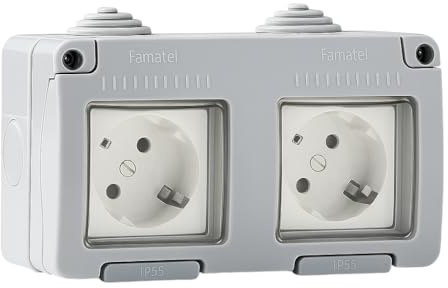 WEBMATEL Base de Enchufe Doble de Empotrar Estanca IP55 Serie Garden Protección Infantil Resistente al Agua Fácil Instalación Aluminio Gris