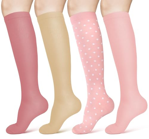 ACWOO 4 Pairs Compression Socks for Women & Men, Graduated Stockings Support, Non-Slip Breathable Flight Socks Running Socks for Sports, Flying, Maternity Pregnancy, Nurses, Travel, Running