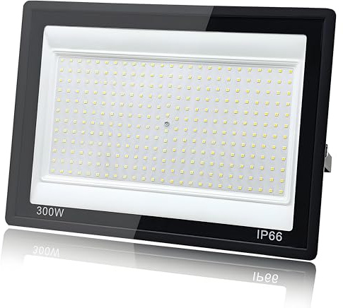 Tkdaksy Utomhus LED-strålkastare 300W, 1 m kall vit kabel 6500K utomhus LED-projektor, vattentät, IP66 LED-spotlight, 30 000LM för terrasser, uteplatser, kvadrat, parker, garage, fabriker