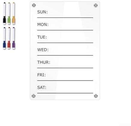 Gettimore Calendario y tablero de notas acrílico transparente para refrigerador, 21 x 30 cm o 30 x 42 cm con 6 marcadores borrables para planificación semanal