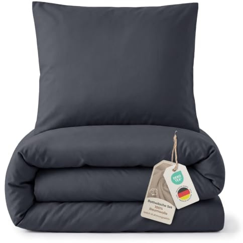 LAYNENBURG Premium SoftTouch sängkläder i 100 % bomull och OEKO-TEX 100 | Bäddset 135 x 200 + örngott 80 x 80 cm – extra mjukt, gosigt, finare än flanell och fin bäver (antracit)