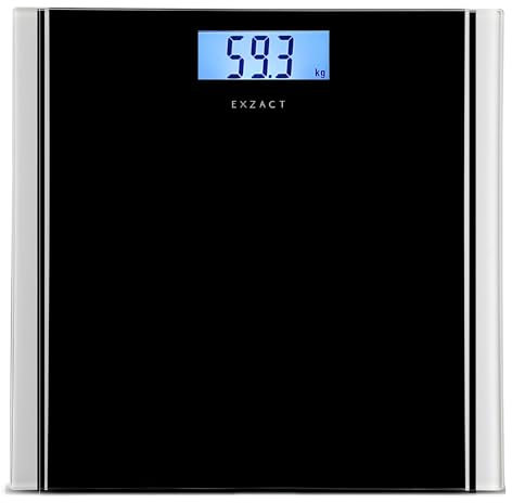 Exzact Personenwaage/Elektronische Körperwaage/Digitale Badezimmerwaage - Große Kapazität 180kg - Hohe Präzision, Hintergrundbeleuchtung LCD-Anzeige (Schwarz)
