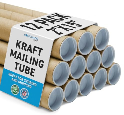 MagicWater Supply Mailing Tube - 2 in x 15 in - Kraft - 12 Pack - for Shipping and Storage of Posters, Arts, Crafts, and Documents