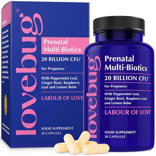 Lovebug Prenatal Multi-Biotics 20 Billion CFU with Peppermint, Ginger Root, Raspberry Leaf & Lemon Balm 30 Count