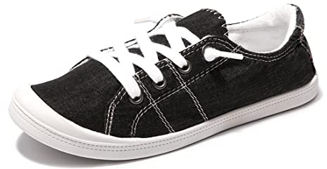 Women's Slip On Canvas Sneaker Low Top Casual Walking Shoes Classic Comfort Flat Fashion Sneakers (Black 10)