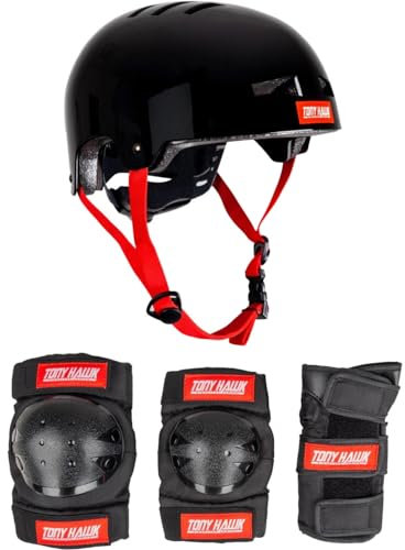 Tony Hawk Unisex Jugend Helm & Padset 9+ Yrs schutzset, Schwarz/Rot (Mehrfarbig), L/XL