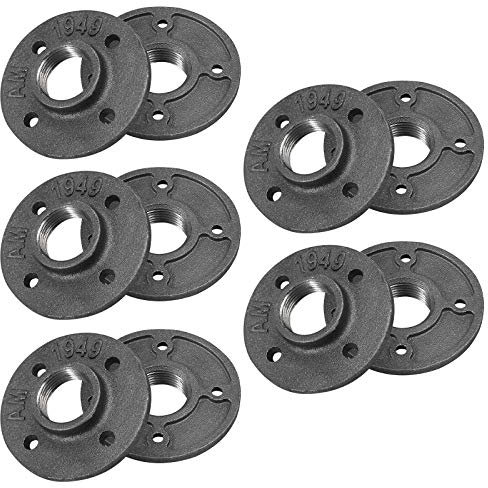 Kamtop 10PZ 1 BSP Flangia Filettata in Ghisa Malleabile Rinforzato per Tubo Mensola da Muro con 4 Fori Set 10x Flange Raccordi per Tubi Reggimensola Rubinetto Pavimento Diametro Interno 30mm - Nero