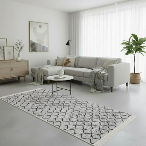 Jimri Teppich Läufer - Tepiche für Wohnzimmer, Schlafzimmer, Küche, Kinderzimmer, Badezimmer - Boho Kelim - Läufer Flur, Schwarz-Melange, Größe: 80x150 cm