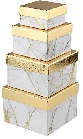 Briful Gift Box with Lid Square Paper Jewelry Gift Boxes Small Storage Box, Set of 4 Assorted Sizes, Suitable for Gifts, Bridesmaids, Crafting, Toys, Gift Packaging Box - Marbling