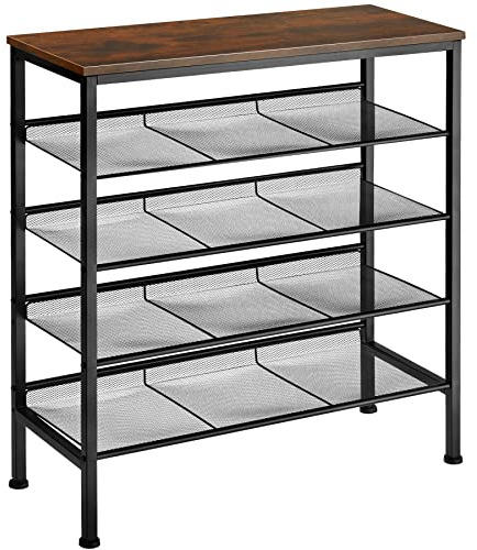 tectake Scarpiera Bournemouth, Pannello MDF marezzato, Quattro ripiani in reticolato montabili in piano o di sbieco (industriale scuro)