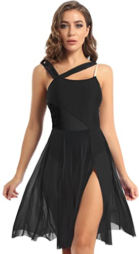 Freebily Vestito da Ballo Donna Body da Danza Senza Manica Latino Americano Leotards Abito da Pattinaggio Artistico Vestito Danza Classica Ballerina Jazz Samba Rumba Salsa Moderna Nero XL