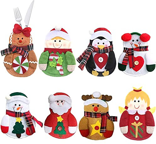 STCRERAG Besteckhalter für Weihnachten, 8 Stück Bestecktaschen Weihnachten Besteckhalter Vliesstoff 8 Arten Stile Deko Besteckbeutel 14 * 10cm Weihnachtsgeschirr Tasche für Messer Gabel Dessertlöffel
