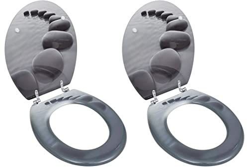 Toilettensitze mit Deckel 2 Stk., Chusui Klodeckel, Toilettendeckel, Wc Sitz, Klobrille, Wc Deckel, Toilettenbrille, MDF Steine