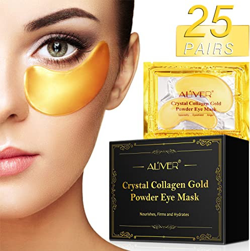 24K Gold Augenpads 25 Paar,Augenpads Gegen Augenringe,Reich Hyaluronsäure,Kollagen und B5,Feuchtigkeit Spendende,Anti Aging Augenmasken Eye Pads,Mindern Falten und Schwellungen,Dunkle Kreise