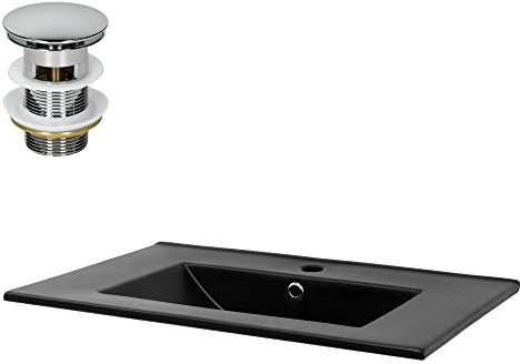 ML-Design Waschbecken aus Keramik in Schwarz matt 71x16,5x46,5 cm Eckig mit Ablaufgarnitur, Einbauwaschbecken mit Hahnloch und Überlauf, Aufsatzwaschbecken Einbauwaschtisch Waschschale Handwaschbecken