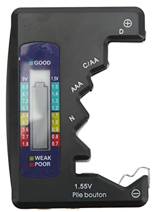 Comprobador de Baterías, Medidor Digital de Capacidad de Baterías Analizador de Pilas de Botón con Pantalla LCD Comprobador Universal de Pilas para Pilas D C N AAA AA 9V 1.5V (Negro)