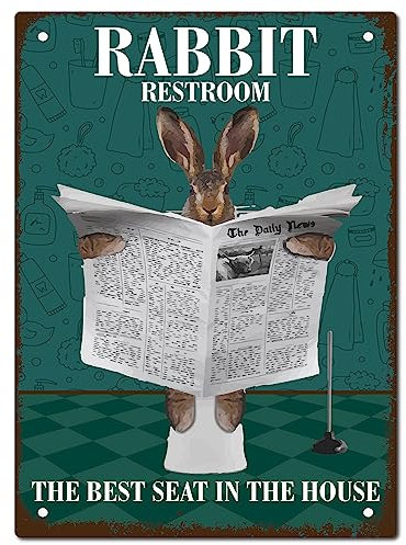 CREATCABIN Cartel de Metal de Conejo para Baño, el Mejor Asiento, Carteles de Garaje, Placas de Decoración de Arte de Pared, Carteles de Metal para Sala de Estar, Cocina, Hogar, Baño, Bar 20 x 30 cm