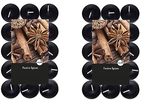 Teelichter Duft 2x30 Stück (60 Teelichter) - Brenndauer: 4,5 Std., Rußfrei - für Windlicht, Teelicht-Glas, Kerzenständer - Weihnachten, Deko, Hochzeit, Gastro (Schwarz - Duft: Festive Spices)