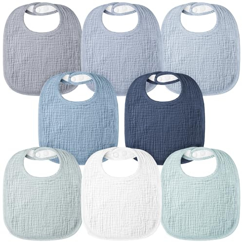 bearmoss Bavoirs Bébé Bebe 8 Pièces Nouveau Né Coton Bavoirs,100% Coton Réglables Doux Pour Garçons et Filles (Bleu)