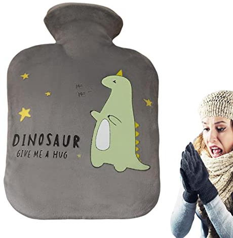 Ruwshuuk Bolsa de agua caliente, calentador de manos de 1000 ml para niños, botella de agua caliente para cama, bolsa de agua caliente para alivio de lesiones con bonito diseño de dinosaurio para