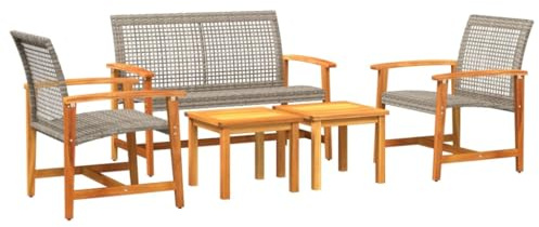 vidaXL Salon de Jardin 5 pcs, Chaises avec Dossier, Ensemble de Meubles Terrasse Patio Extérieur, Gris Résine Tressée et Bois d'Acacia