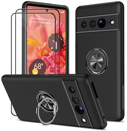 Dechyi hülle für Google Pixel 7 Pro (6.7) und 2 Stück Displayschutzfolie Handyhülle mit Ringhalterung stoßfest, Kratzfest strapazierfähig Schutzhülle Schwarz