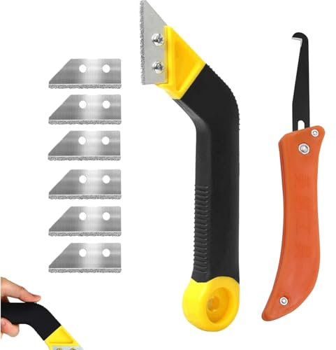 8 Stück Fugenkratzer Fliesen, Fliesenfugen Entfernen Fliesenfugen-Handsäge, Abgewinkelter Fugenreiniger mit 6 Ersatzklingen und 1 Fugenkratzer für die Reinigung Bodenfliesen Badezimmer Küche