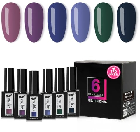 Beautilux UV Nagellack Dunkle Serie TPO-Frei, 6 Farben 7ml HEMA-FREE Dunkelviolett Dunkelgrün Dunkelblau Gel Nagellack Set für Home-Maniküre Nail Art(Dunkle Serie)