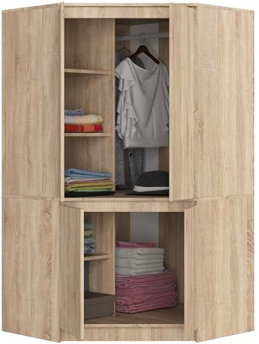 BDW - Eckschrank Schlafzimmer - Kleiderschrank Groß - Schrank 100 cm breit, 180 cm hoch - Eckkleiderschrank mit Kleiderstange und Einlegeböden - Kleiderschrank Sonoma-Eiche